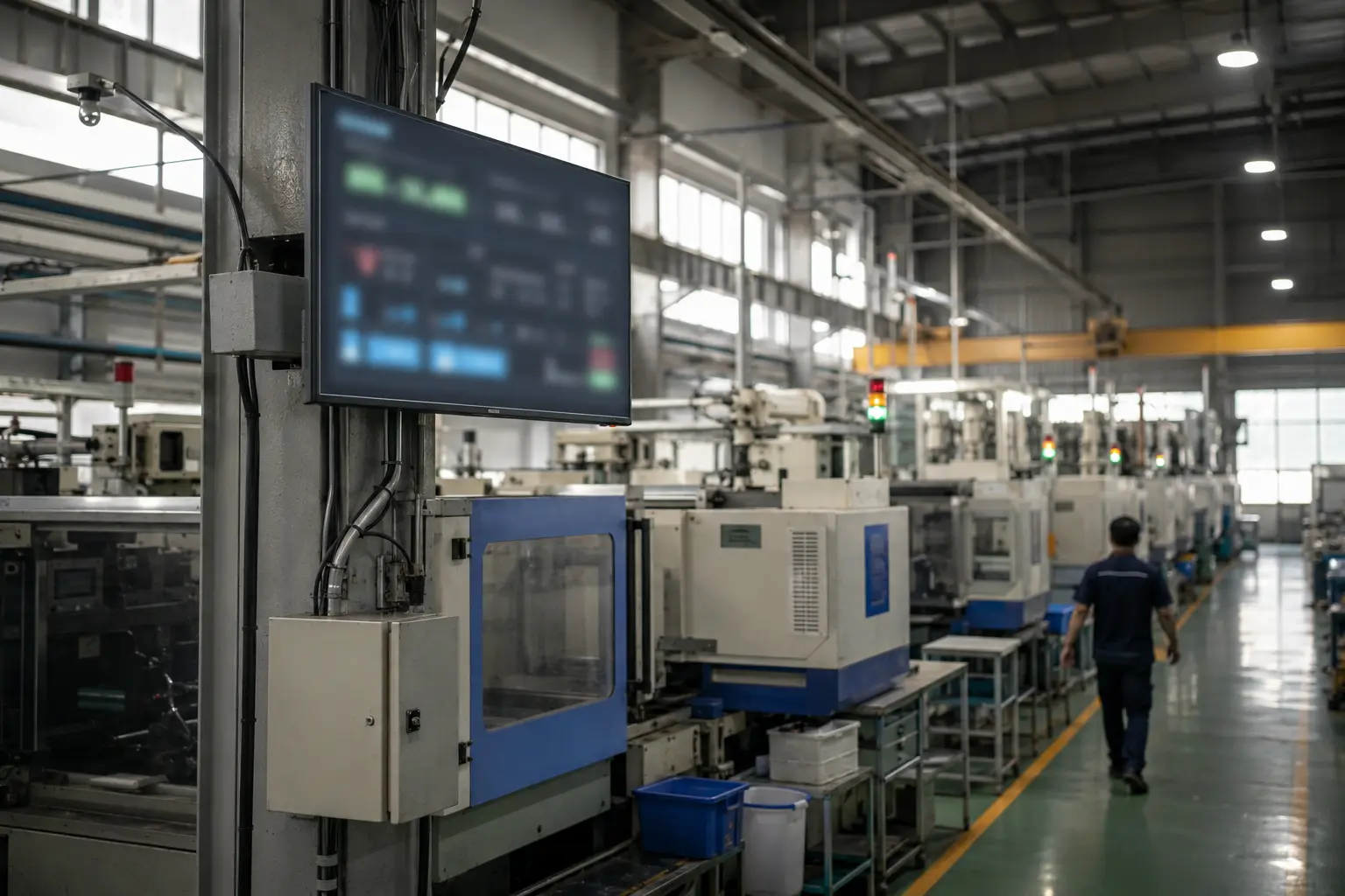Layar monitoring produksi di area mesin