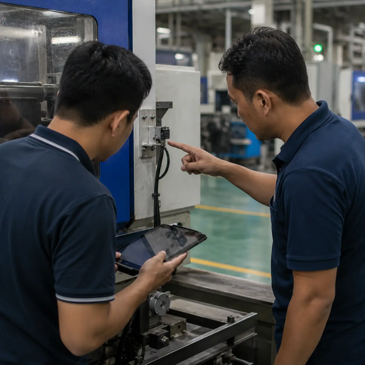 Peninjauan perangkat di area produksi